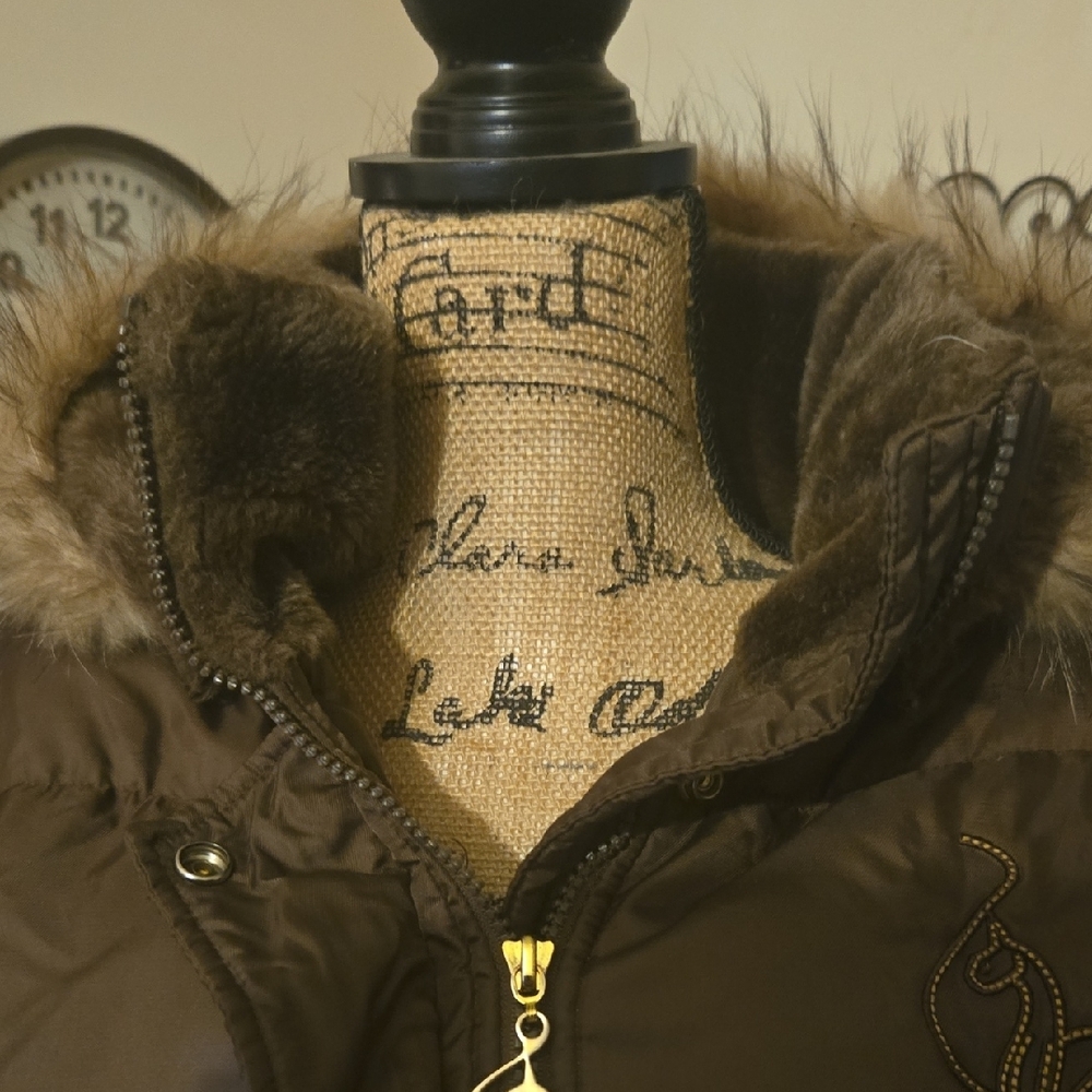 Baby Phat Chocolate Puffer Jacket with Fur Hood - Picture 7 of 14